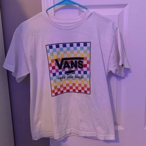 white vans rainbow checkered tshirt